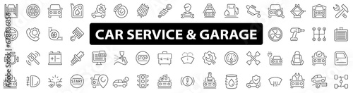 Car service & garage 56 icon set. Car garage. Auto service. Car, automobile, wash, shop, oil, maintenance, engine, diagnostic and more. Vector illustration.