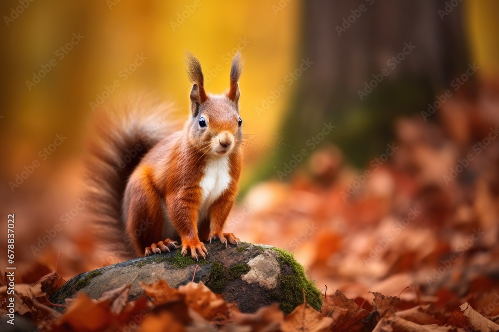 Red squirrel sitting in the autumn forest, Sciurus vulgaris Red squirrel sitting in the autumn forest, Sciurus vulgaris