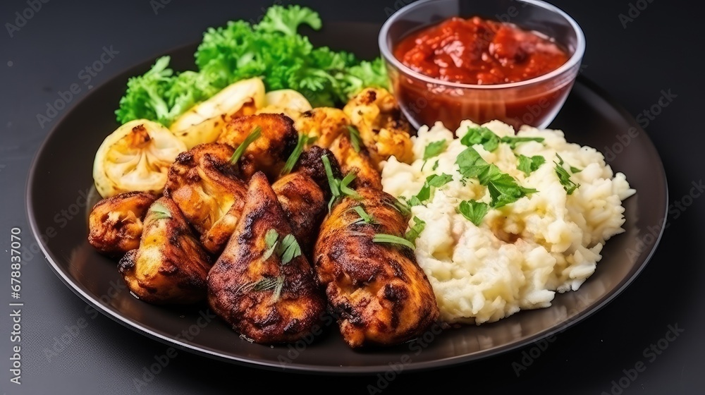 World Vegan Day, Chicken Lage with cauliflower concept. eat vegetable not meat for healthy life.Cholesterol diet and healthy food eating nutrition. World Vegetarian day.


