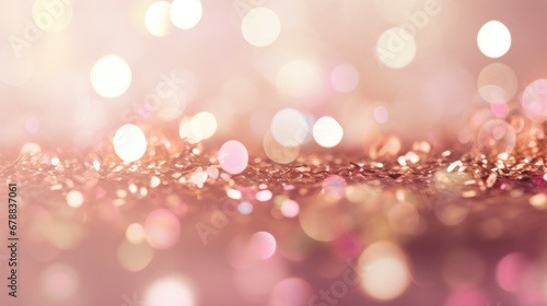 Pink light gold glitter background with bokeh. Festive glamour romantic abstract defocused lights background for Valentines day,women day or party event