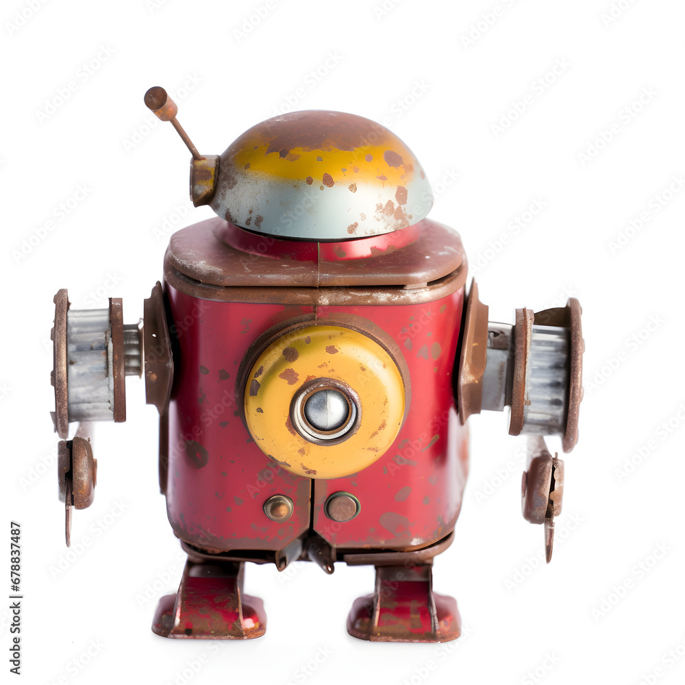 Fototapeta premium Simple funny retro robot on white background