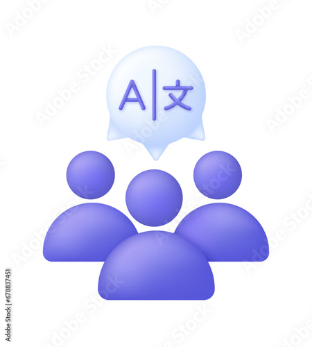 3D Language translation sign. E-learning and education, learning language courses concept. Dictionary.