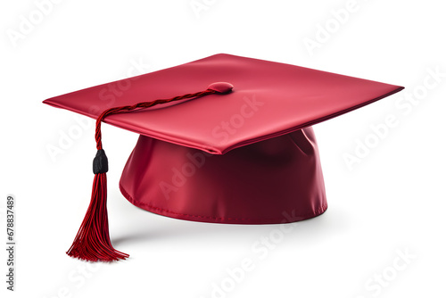 Red graduation student hat isolated on white background