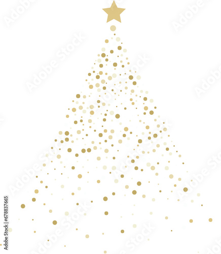 Christmas tree on transparent background. Gold Christmas tree as symbol of Happy New Year, Merry Christmas holiday celebration. Golden light decoration. Bright shiny design Vector