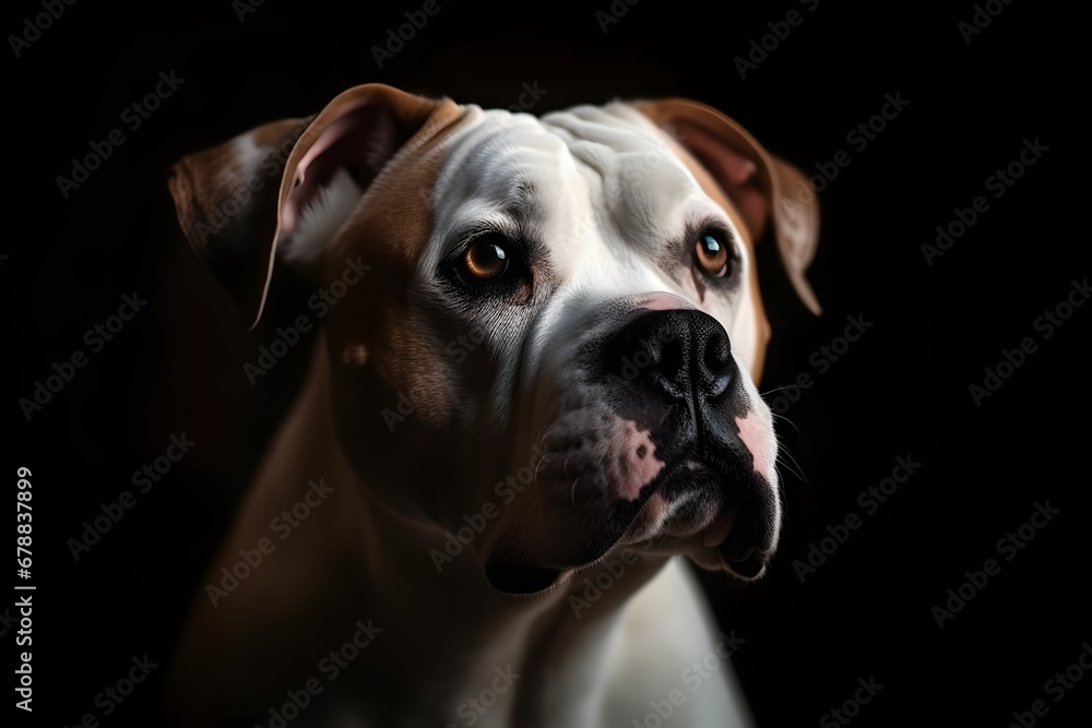 Portrait of American Bulldog on dark background