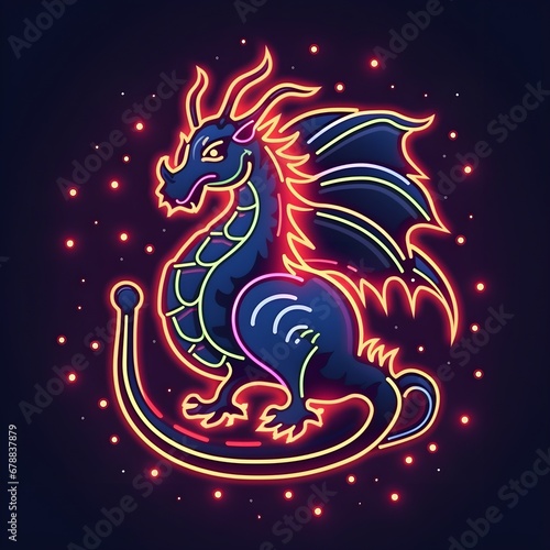 Neon christmas dragon logo, bright colorful symbol of 2024 New year © Elena
