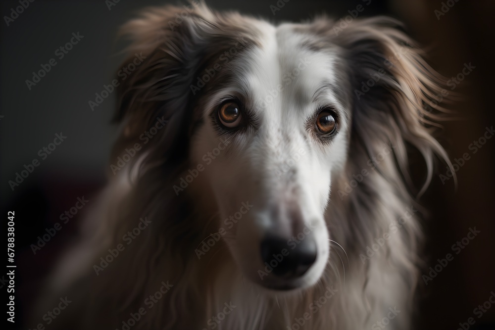 Professional studio shot portrait of a Borzoi dog on dark background Professional studio shot portrait of a Borzoi dog on dark background