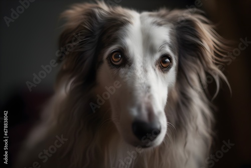 Professional studio shot portrait of a Borzoi dog on dark background