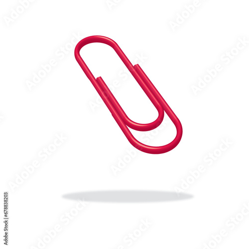 Falling red paper clip 3D vector illustration with shadow paper holder by marie luciano designs.