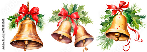 christmas bells with red ribbon photo