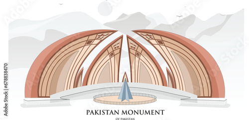 Pakistan Monument Islamabad, pakistan, detailed illustration of landmark