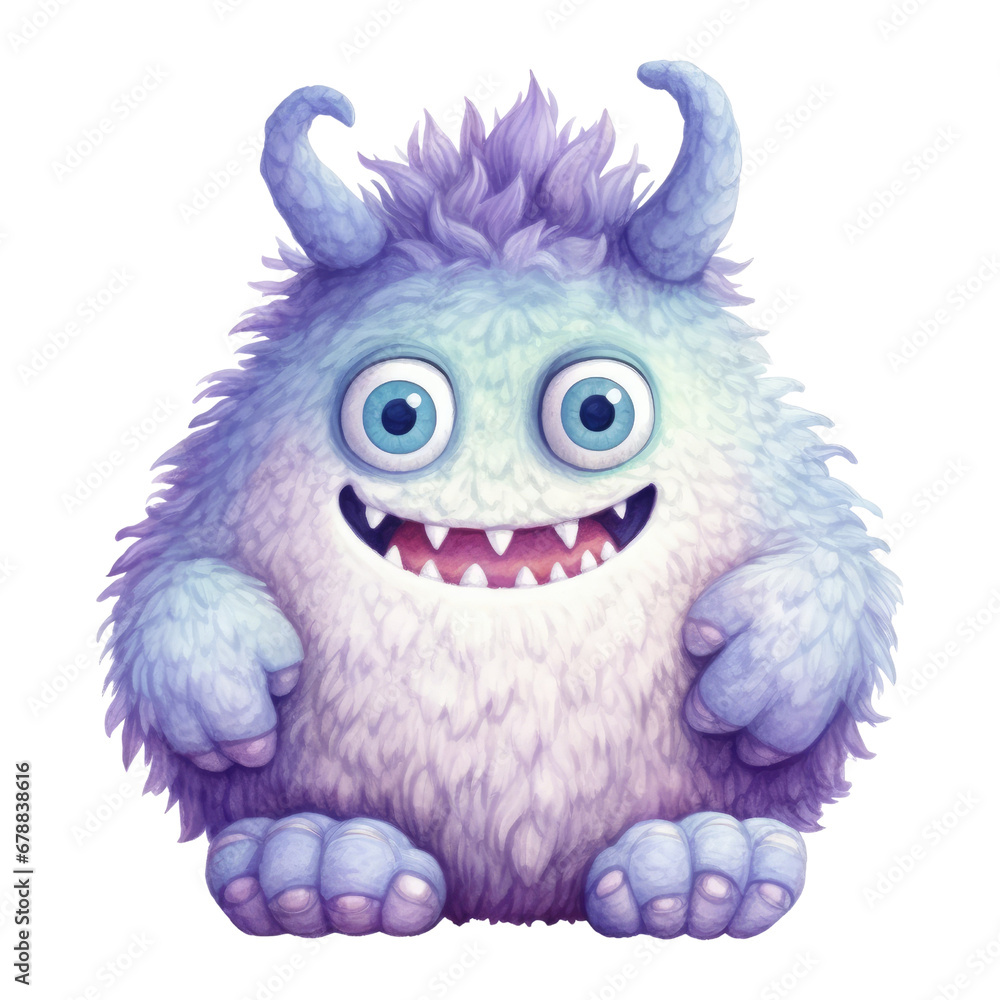 Obraz premium Cute Watercolor Monster . Monster Clipart. Monster Element. Watercolor Monster Illustration.