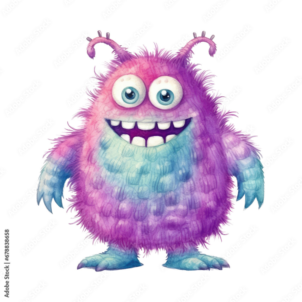 Cute Watercolor Monster . Monster Clipart. Monster Element. Watercolor Monster Illustration.