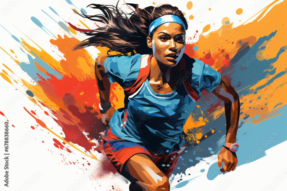 Illustration of a female runner with a determined expression