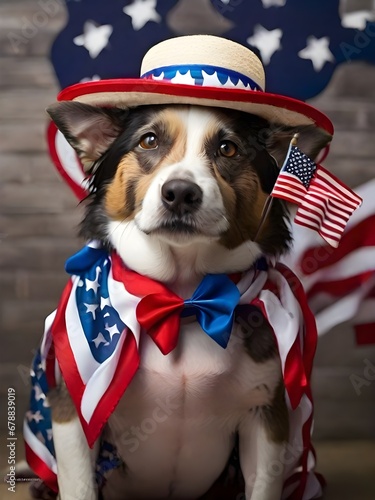 dog sitting on floor wearing veterans day costume © Tahira