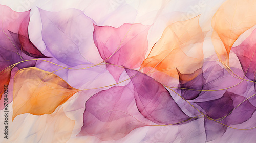 Ilustración acuarela hojas estampadas - naturaleza pintura abstracto - Textura hojas photo