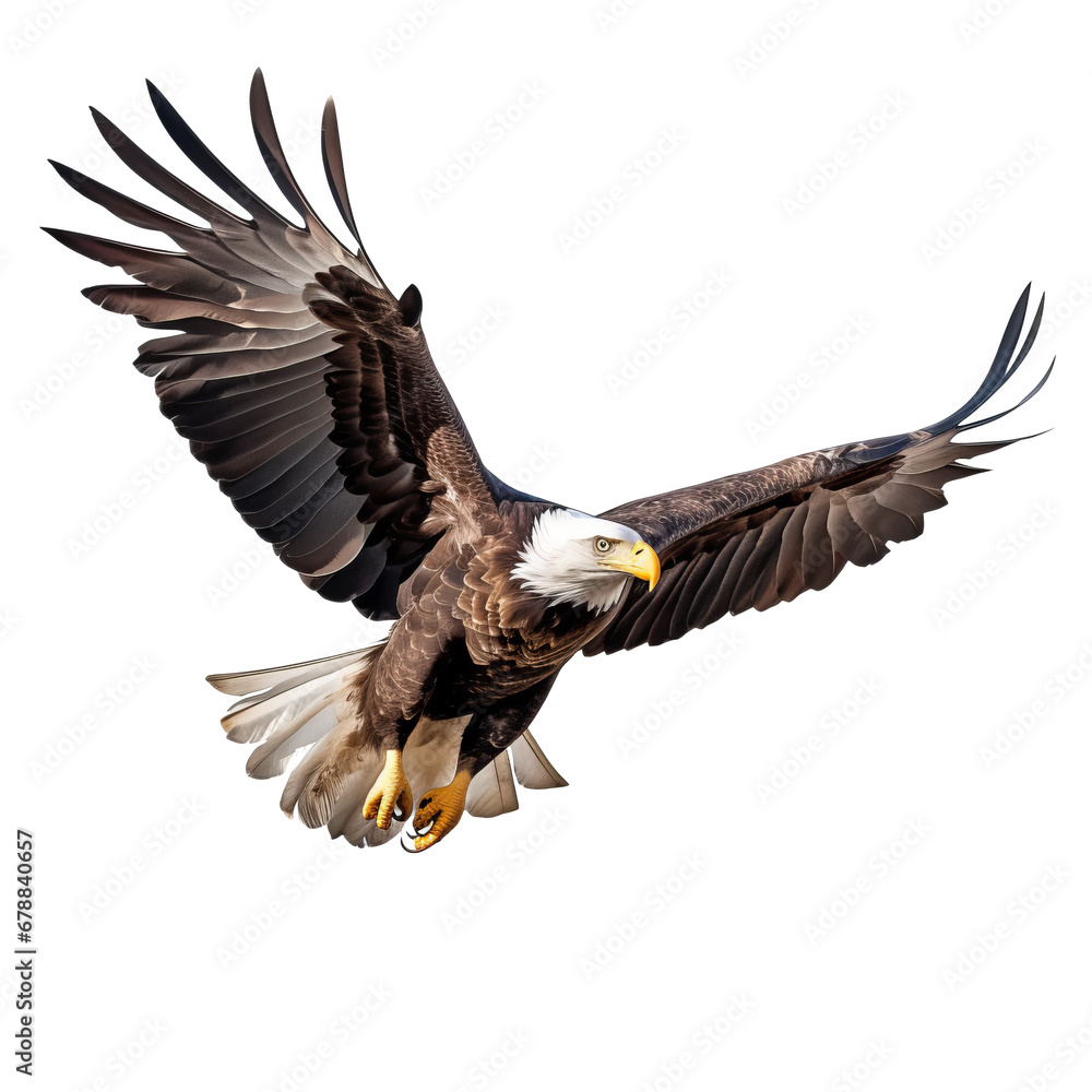 Obraz premium Bald eagle in flight on transparent background