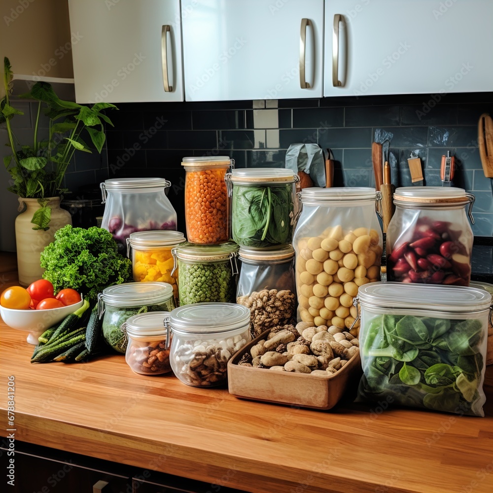 A kitchen counter with organic fruits and veggies. Great for stories on vegetarianism, vegan, organic farming, farm-to-table, sustainability, healthy eating, plant based diet and more. 