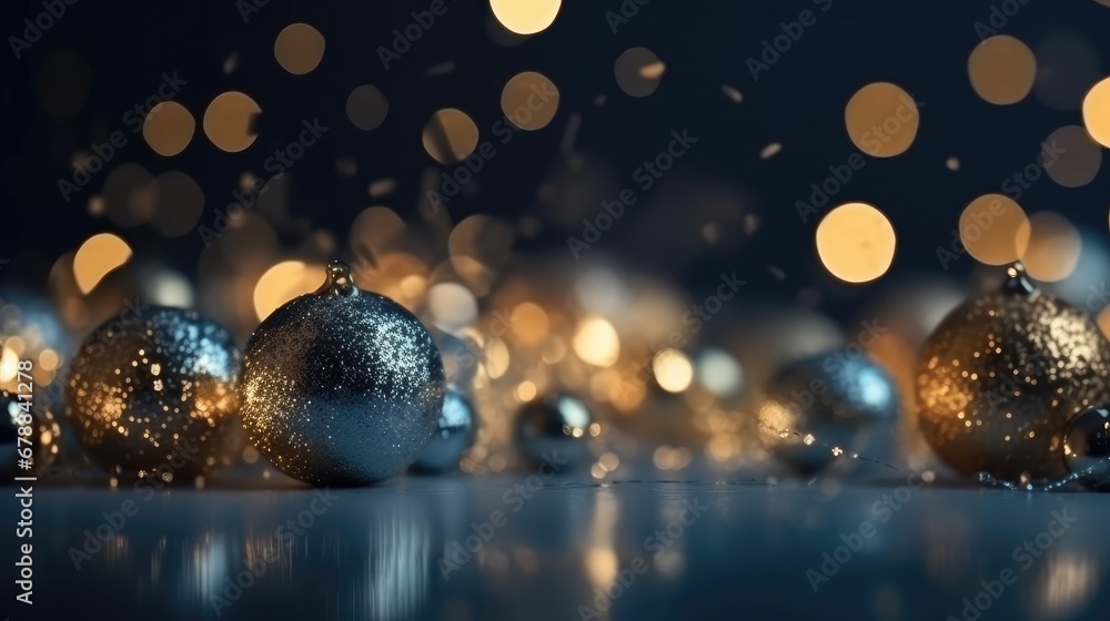 Fototapeta premium Christmas bauble and christmas Balls, blue and gold christmas decoration, shining holiday ornament deco, bright winter hangings and festive celebration merry christmas Tinsel