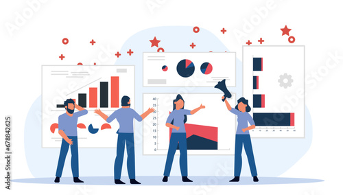 Financial data analysis and essential for effective business planning. Concept vector illustration graphic showcases a person analyzing data on a graph, economic strategies and mitigating risks