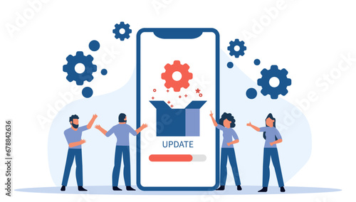 Latest technology updates and maintenance devices and software. Upgrade system and install new applications for digital experience. Load latest version of program and download apps vector illustration