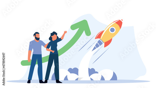 Rocket idea and a person of vision, a businessman can launch a startup, vector illustrating the concept of success through innovative strategies and teamwork, growth in the modern business landscape
