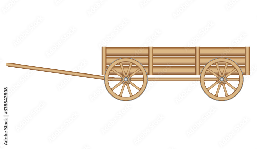 Fototapeta premium Wooden wagon isolated on white, vector illustration