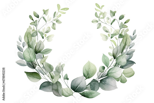 Eucalyptus wreath, floral frame, watercolor, isolated on white. Wedding concept