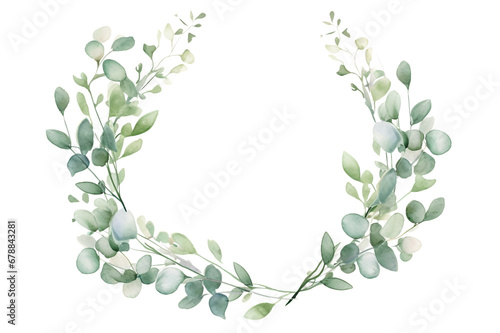 Eucalyptus wreath, floral frame, watercolor, isolated on white. Wedding concept