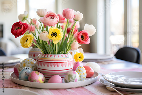 easter table setting with tulips
