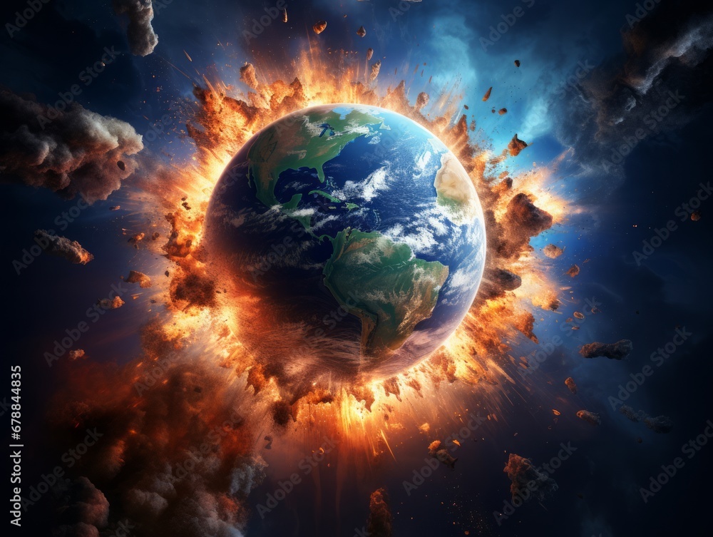 Apocalyptic Canvas: A World Gripped in Chaos, Earth's Globe Shrouded in Explosive Warfare and Ominous Threats of a Nuclear Catastrophe Apocalyptic Canvas: A World Gripped in Chaos, Earth's Globe Shrouded in Explosive Warfare and Ominous Threats of a Nuclear Catastrophe