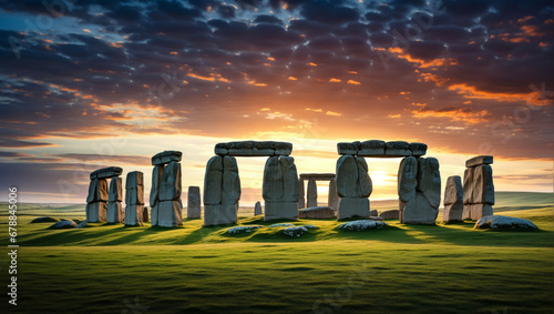 The legendary Stonehenge at sunset.