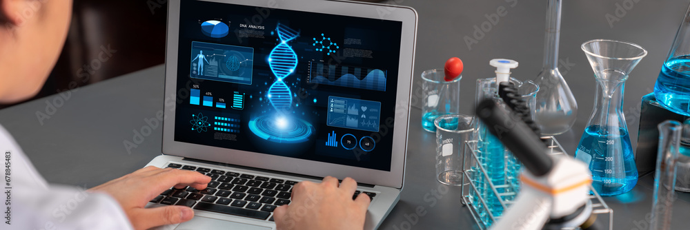 Scientist working on advance biotechnology computer software to study ...
