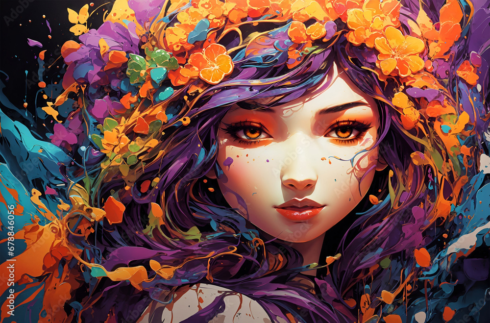 Abstract background of the face of a woman liquid paints for painting Abstract background of the face of a woman liquid paints for painting