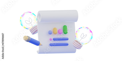 3D Student loan concept Diploma, pencil and lamps Financial literacy