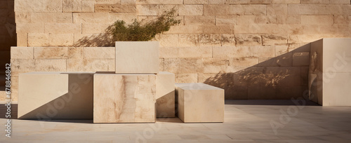 beige marble platforms.Background for product presentation