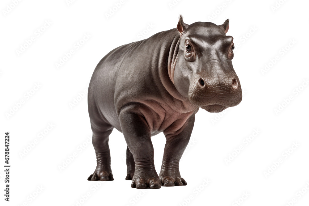 Fototapeta premium A baby hippopotamus isolated on a transparent background.