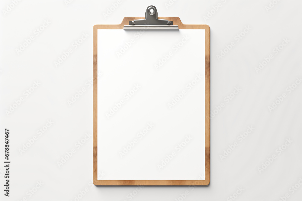 Wooden clipboard with paper on white background Wooden clipboard with paper on white background