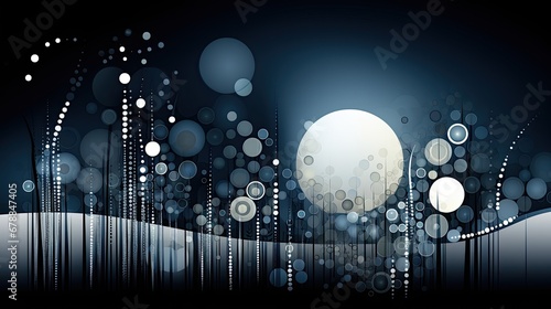 AI-generated abstract monochromatic landscape illustration of moonlight seen through blades of grass or bare trees. MidJourney.