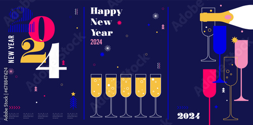 Happy New Year, poster, banner and card design. Vector illustration. 2024 celebration