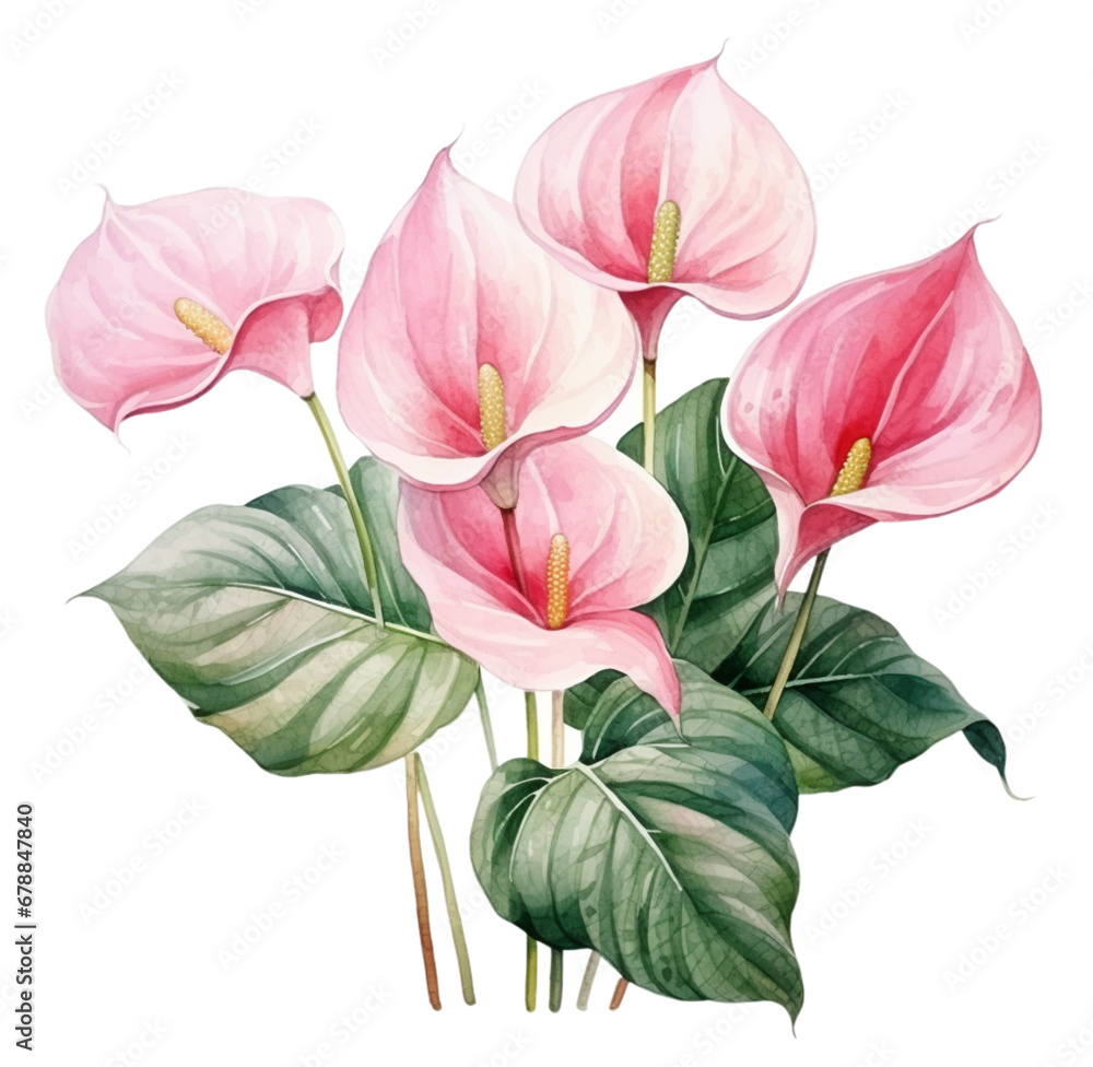 Watercolor pink lily flower. Generative AI, png image. Watercolor pink lily flower. Generative AI, png image.