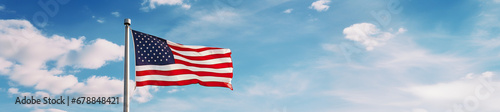 American flag against blue sky, patriotism concept, copy space