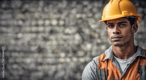 portrait of a construction worker, hard worker at work, portrait of a man with helmet, hard worker photo