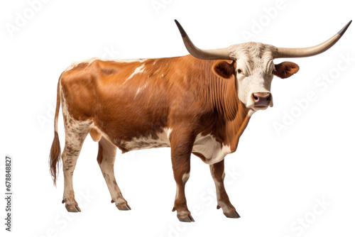 A Texas Longhorn cow isolated on a transparent background. photo