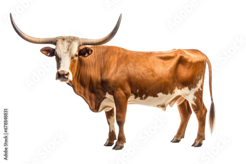 A Texas Longhorn cow isolated on a transparent background.