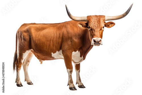 A Texas Longhorn cow isolated on a transparent background.