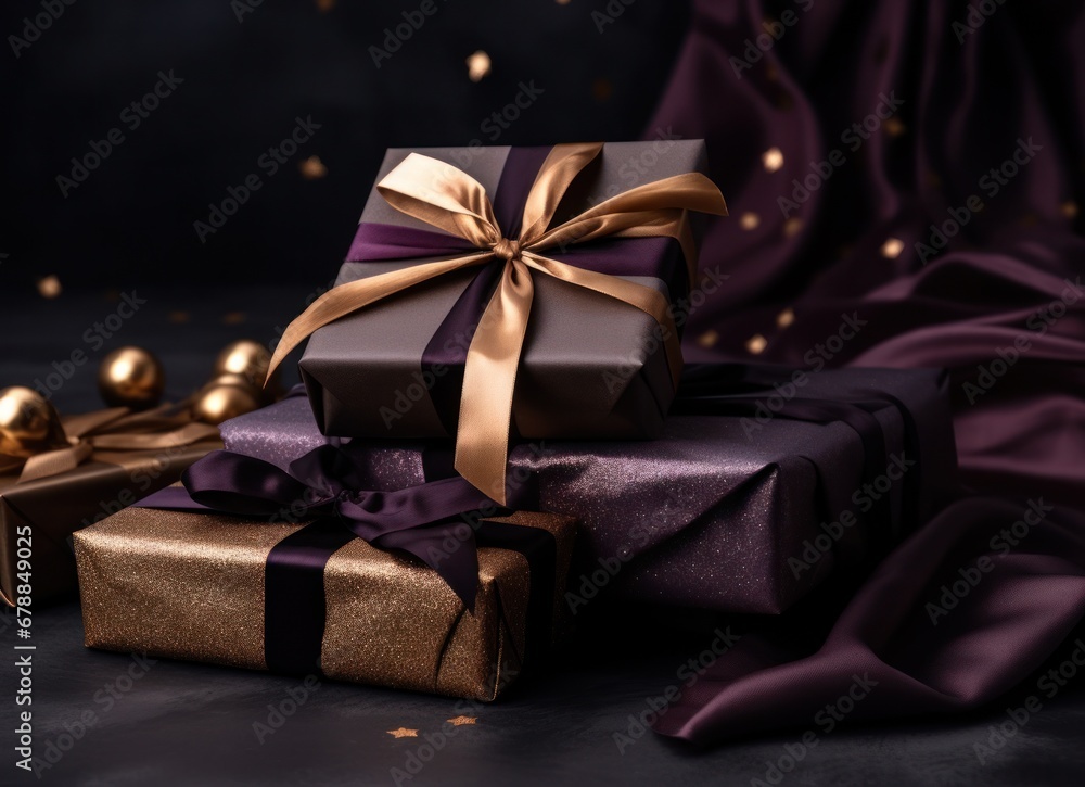 wrapped christmas presents on a black background wrapped christmas presents on a black background
