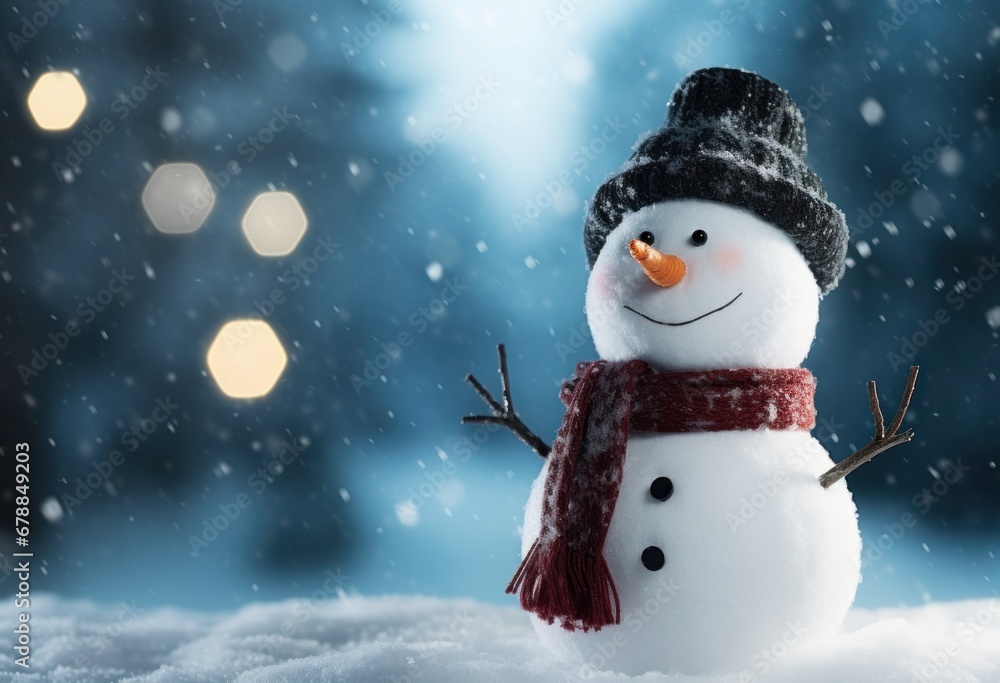 photo of smiling snowman in the snow on snow