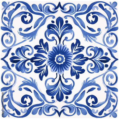 Watercolor navy blue square sample floral pattern