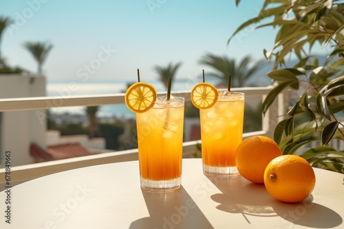Jugosos cocteles de naranja con vista al mar
